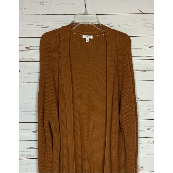 BP. Nordstrom Women's L Large Burnt Orange Open Front Knit Long Sweater Cardigan - Picture 3 of 10